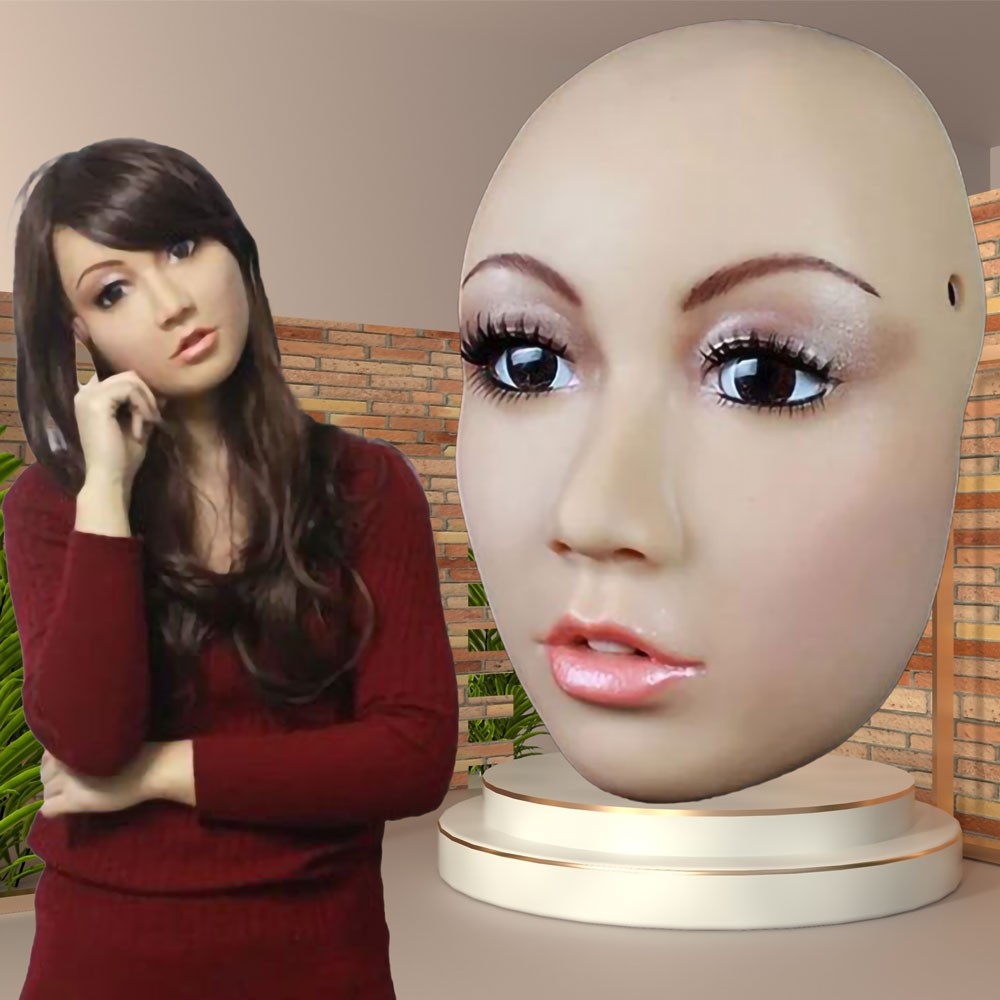 Masque silicone demi-tête, un visage femme réaliste