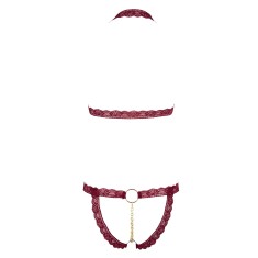 Soutien-gorge ouvert et string rouge à larges bandes sexy - R2213010