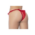 Culotte ouverte rouge avec froufrou en dentelle  - MAL119RED