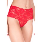 Tanga string rouge taille haute large bande de dentelle florale - ML10021RED