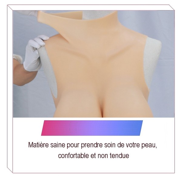 Buste long gros seins en silicone, col haut