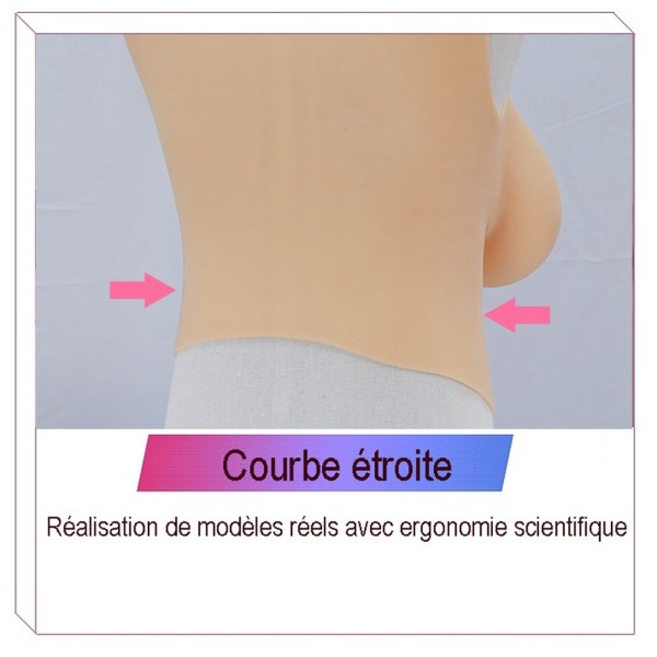 Buste long gros seins en silicone, col haut