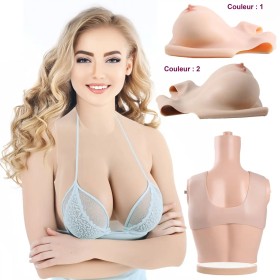 Buste faux seins silicone, encolure ronde, décolleté dos