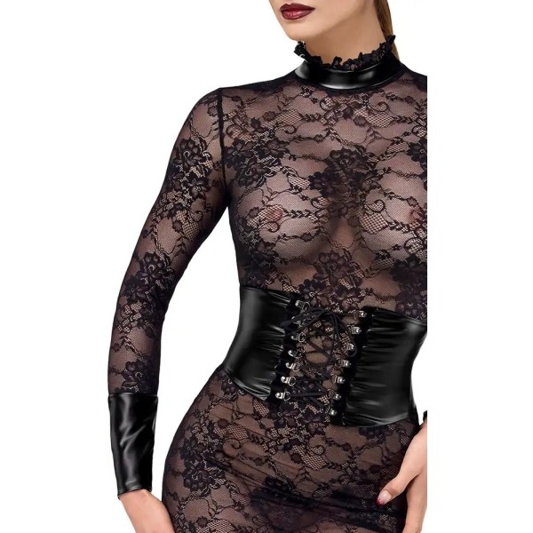 Robe midi corset en dentelle noire Noirelle-F375