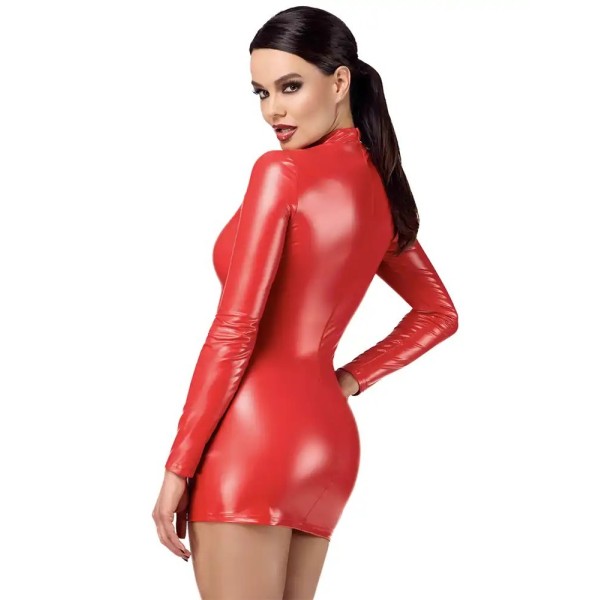 Mini-robe Bombshell Bodycon rouge en wetlook F367