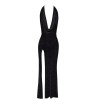 Robe longue fendue Onyx F373 - Noir Handmade