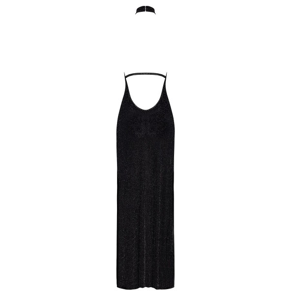 Robe longue en maille pailletée Onyx F372 - Noir Handmade