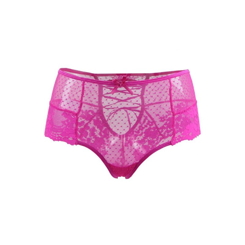 Tanga lacé dentelle taille haute Rose - Litolu Lingerie