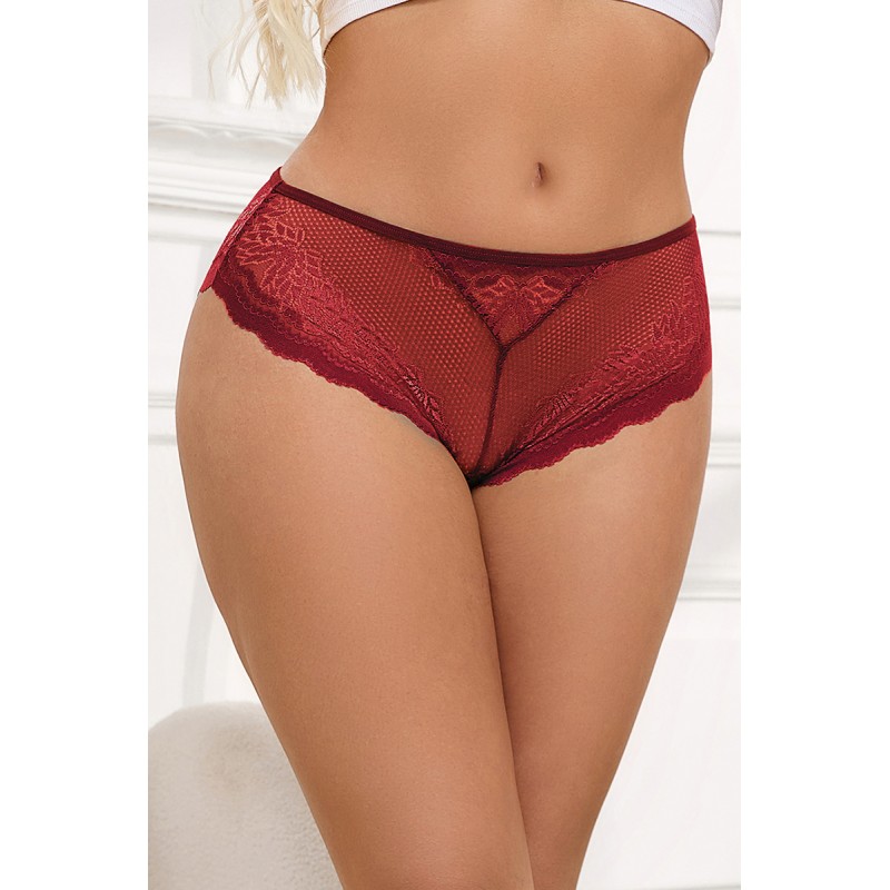 Tanga dentelle bijou Coeur Bordeaux - Litolu Lingerie