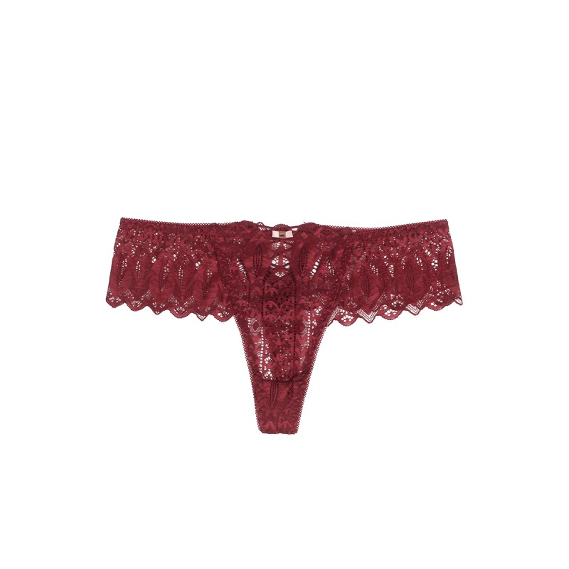 String dentelle dos lacé Bordeaux - Litolu Lingerie