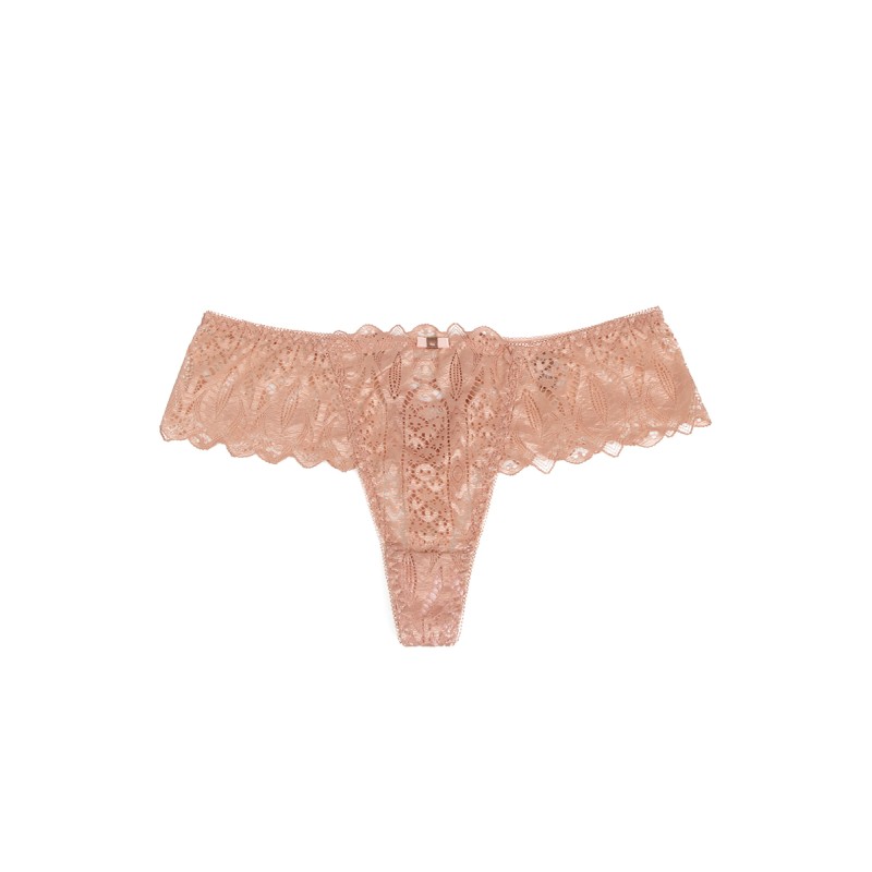 String dentelle dos lacé Rose - Litolu Lingerie