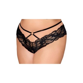Culotte en dentelle noire, grande taille, avec lanières et chaines dorées 