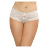 Shorty blanc grande taille de dentelle ouvert et ajouré sur les fesses forme coeur 