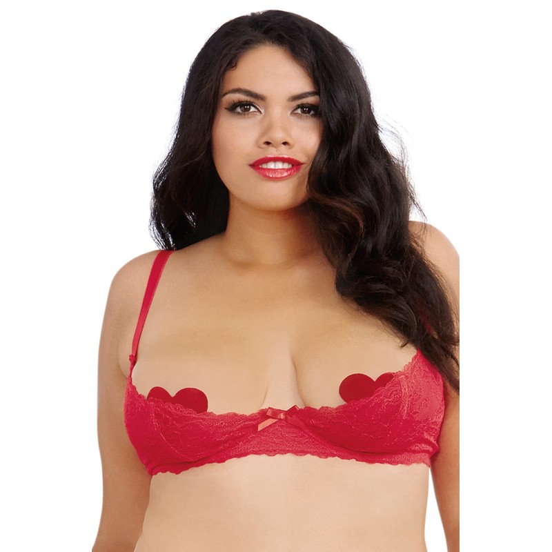 Soutien-gorge rouge grande taille demi-bonnets seins nus avec armatures 
