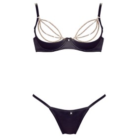 Soutien-gorge sexy demi-seins en satin avec chainette et string 