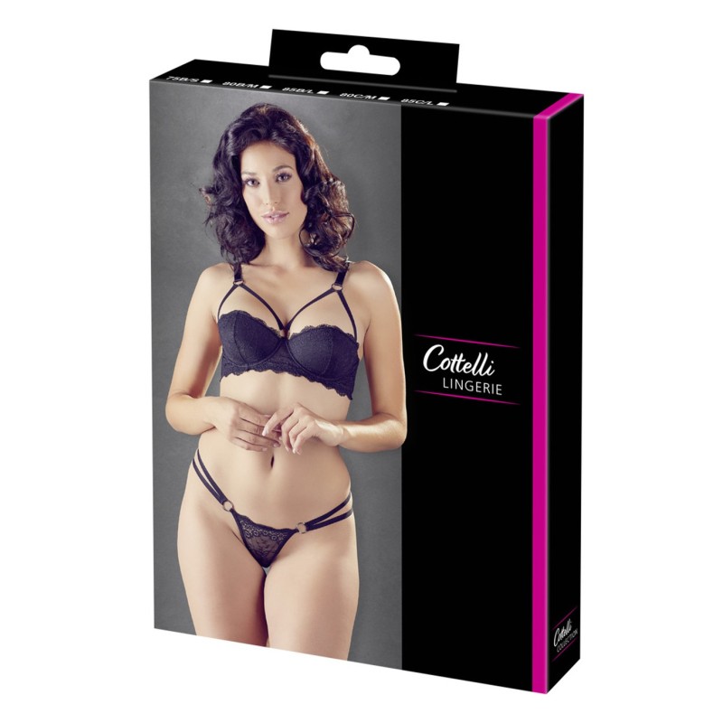 Ensemble soutien-gorge noir sexy avec armature et string assorti 