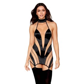 Nuisette stylée noire et transparence avec porte-jarretelles 