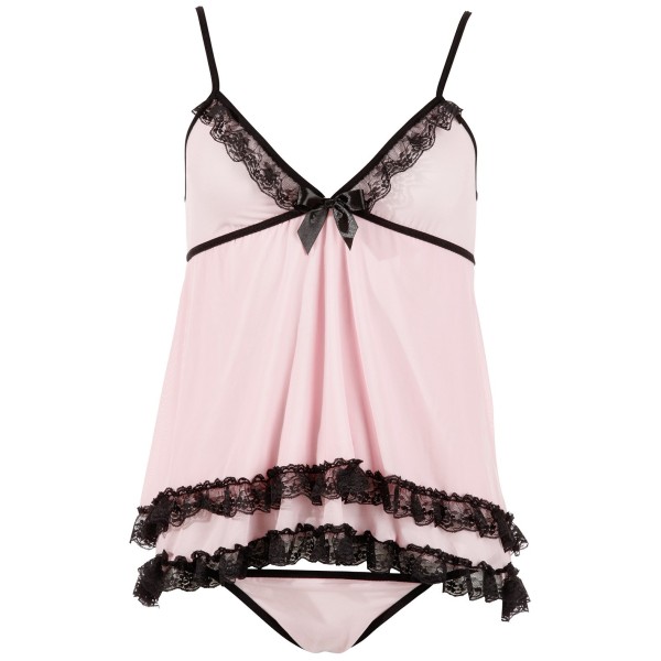 Nuisette doublée rose avec dentelle florale et string 