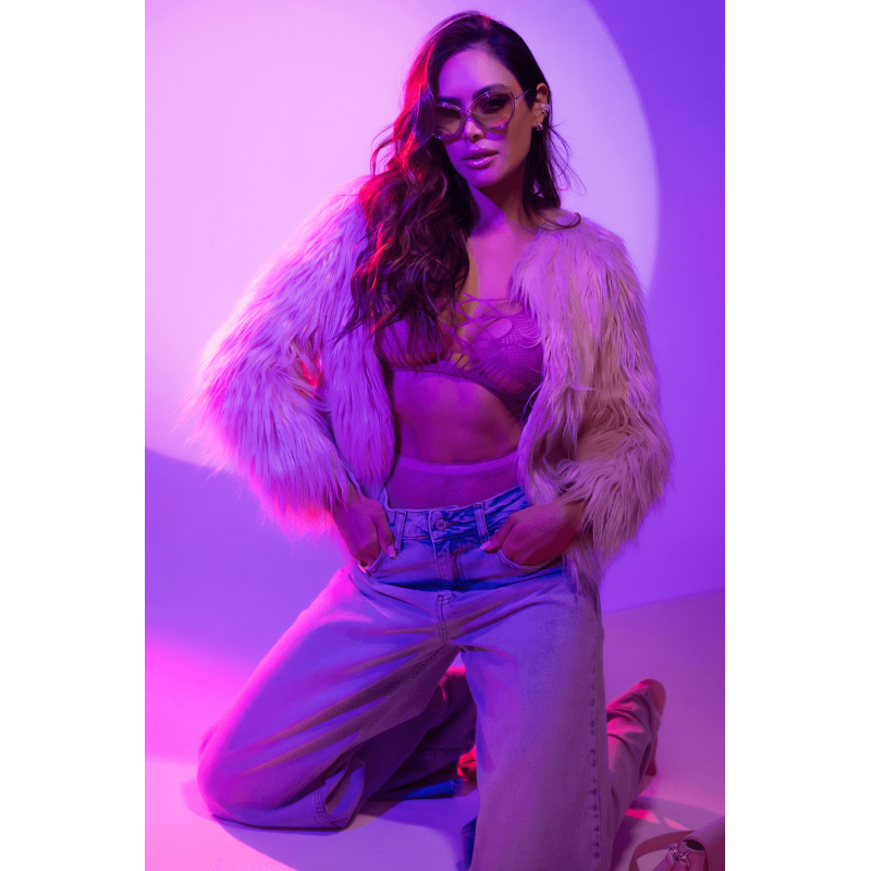 Ensemble deux pièces en résille à motif floral, couleur orchidée - Mapalé