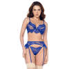 Ensemble sexy 3 pièces bleu intense avec dentelle effet cils 