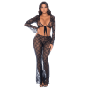 Top et pantalon en dentelle florale noire 