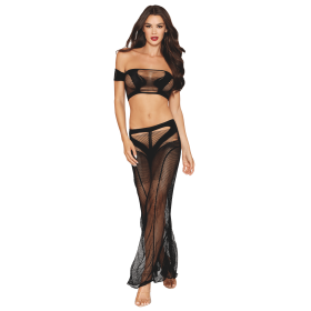 Ensemble 2 pièces top et jupe résille noire 
