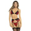 Ensemble 3 pièces rouge, soutien gorge, porte jarretelles et string 