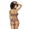 Ensemble 2 pièces, top et tanga en dentelle couleur cacao 