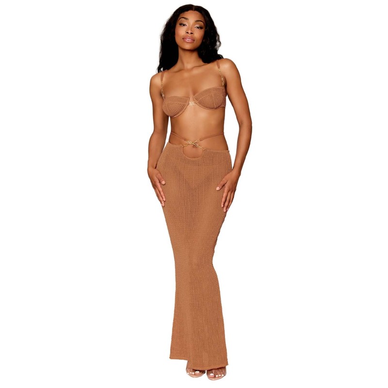 Jupe longue et soutien-gorge avec chaine doré  