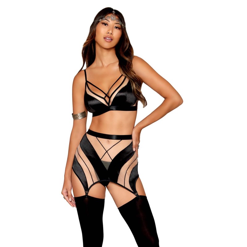 Ensemble Soutien-gorge, jupe porte-jarretelles, string    