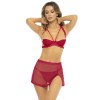 Ensemble 3 pièces rouge, soutien gorge, jupette et string 