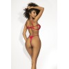 Ensemble lingerie sexy en vinyle rouge avec soutien-gorge et string 