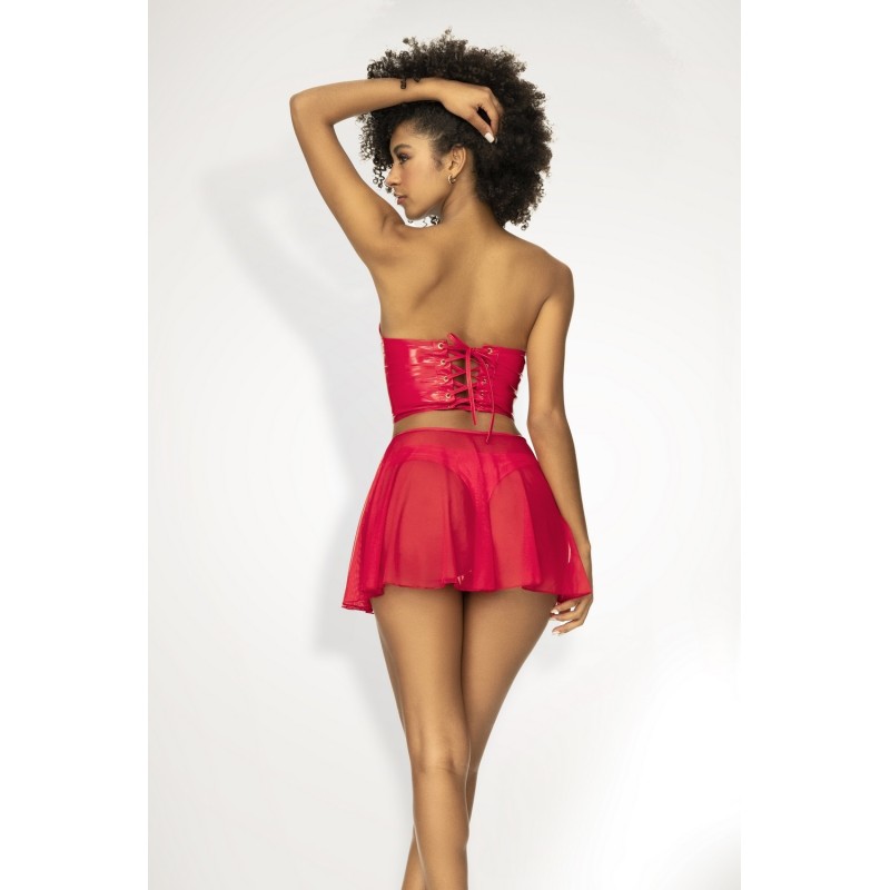 Ensemble lingerie Deux Pièces Wet Look Rouge 