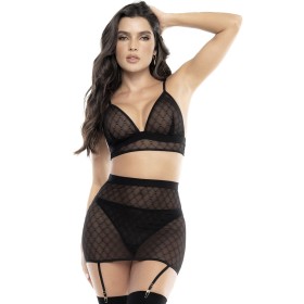 Soutien-gorge, string et jupe résille noire  