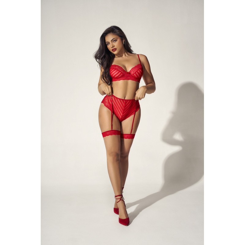 Ensemble deux pièces en dentelle rouge 