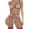 Ensemble lingerie sexy trois pièces chair et rouge 