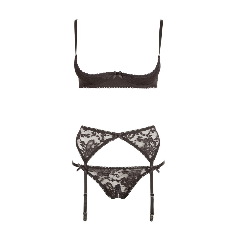 Ensemble sexy trois pièces en dentelle noire 