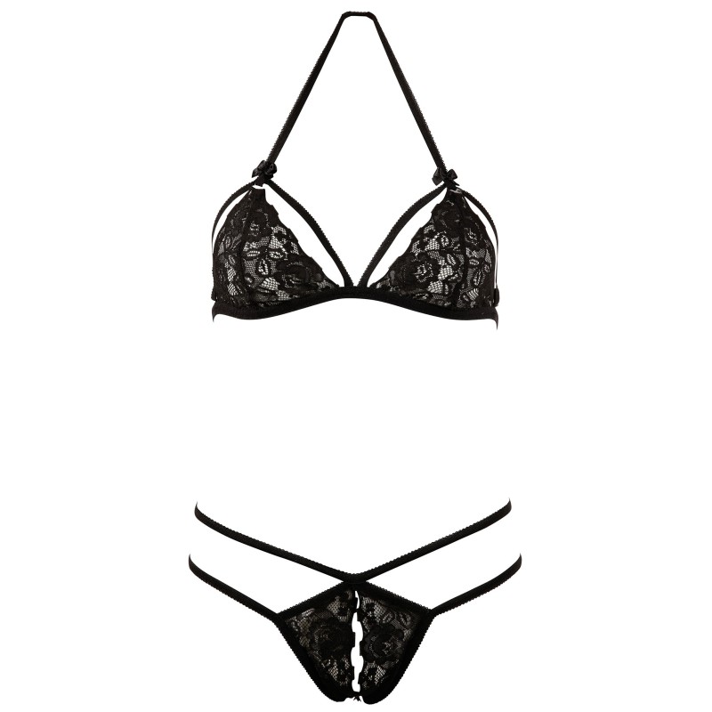 Soutien-gorge en dentelle noire avec bonnets détachables et string 