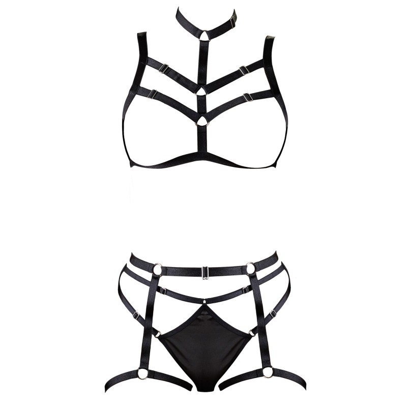 Ensemble soutien-gorge harnais et string porte-jarretelles 