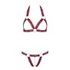 Soutien-gorge ouvert et string rouge à larges bandes sexy 