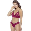 Soutien-gorge, bonnets ouverts, en dentelle rouge et string assorti 
