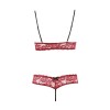Soutien-gorge, bonnets ouverts, en dentelle rouge et string assorti 