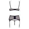 Soutien-gorge dentelle, porte-jarretelles et string ouvert noir 