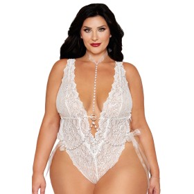 Ensemble 2 pièces grande taille, body dentelle blanc et chainettes bijou de corps perles blanches 