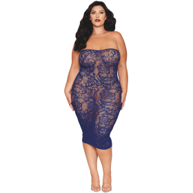 Ensemble 2 pièces grande taille top manches longues et robe bleu marine 