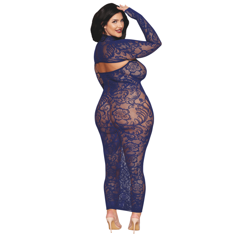 Ensemble 2 pièces grande taille top manches longues et robe bleu marine 