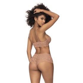 Ensemble 2 pièces en dentelle, top à bretelles et shorty couleur taupe 