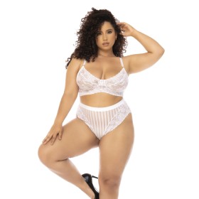 Ensemble 2 pièces blanc grande taille Emberly, soutien gorge et culotte taille haute 