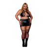 Soutien gorge et jupe porte jarretelles grande taille en résille et simili cuir 