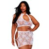 Ensemble 2 pièces grande taille top et jupe en résille fantaisie blanche 
